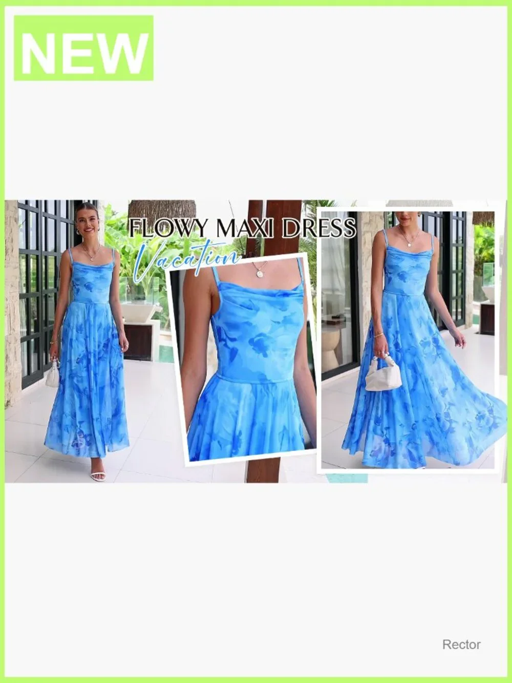 Elegant Floral Maxi Dress Spaghetti Strap Cowl Neck A-Line Summer Party - Picture 7 of 7